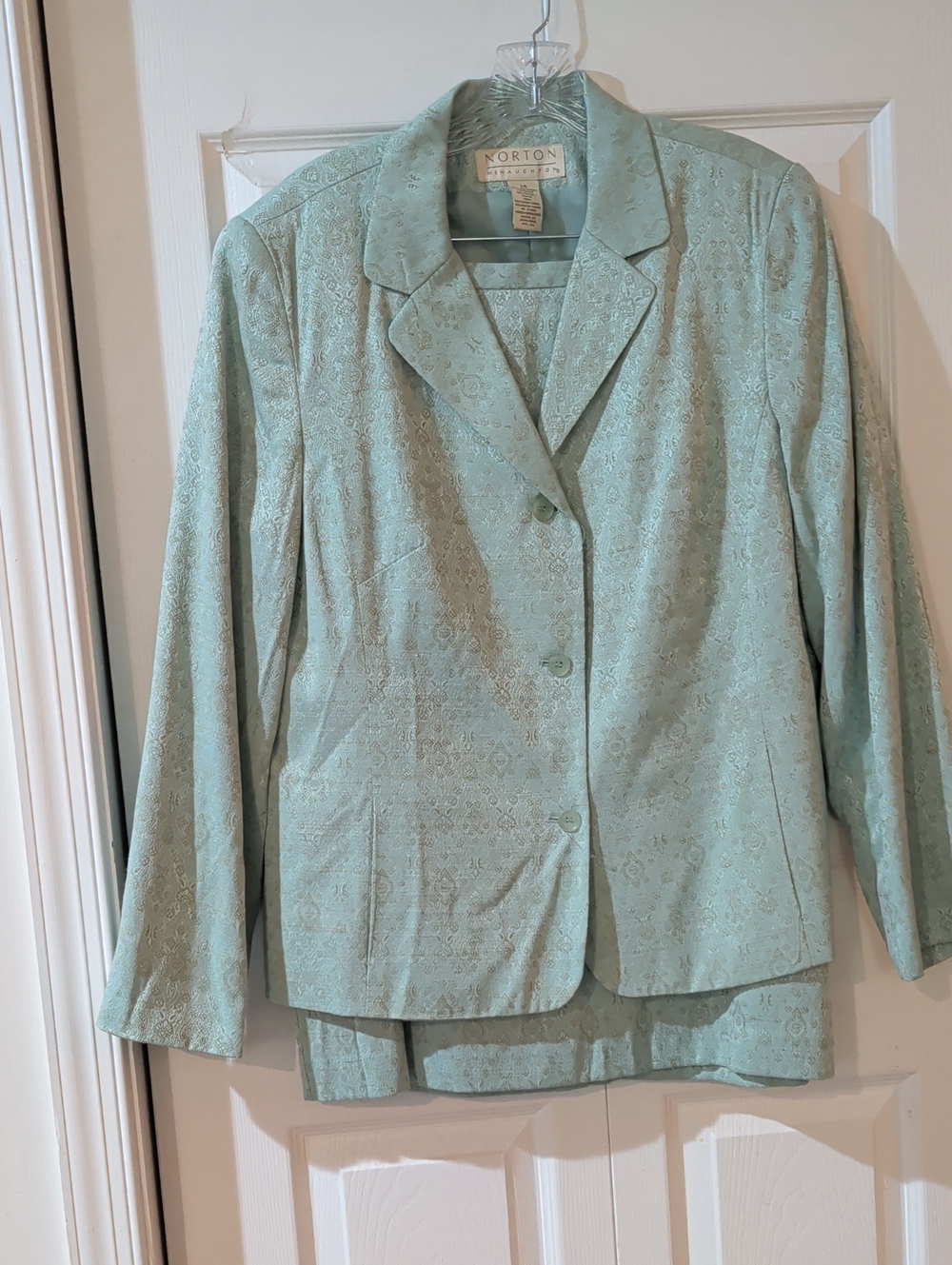 Norton McNaughton Light Mint Jacquard Blazer with Matching Skirt